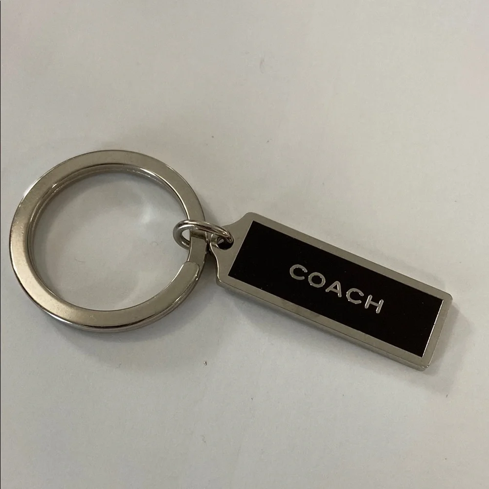COACH Classic Silver Black Logo Key Fob Keychain